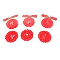 pacco da 24 set ognuno da 6 sottobicchieri in panno leuci decorati in rosso diametro 6 cm