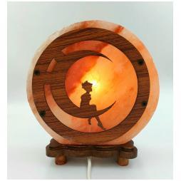 Lampada di Sale Tonda con base in legno "