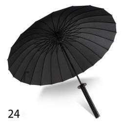Ombrello con Manico Lungo a Forma di Impugnatura di Spada da Samurai a 24 stecche - Black,24bone